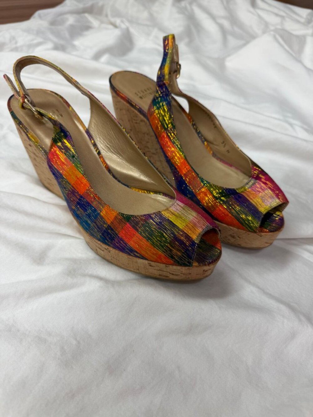 Stuart Weitzman Jean Winsel Tinsel slingback wedges 9.5